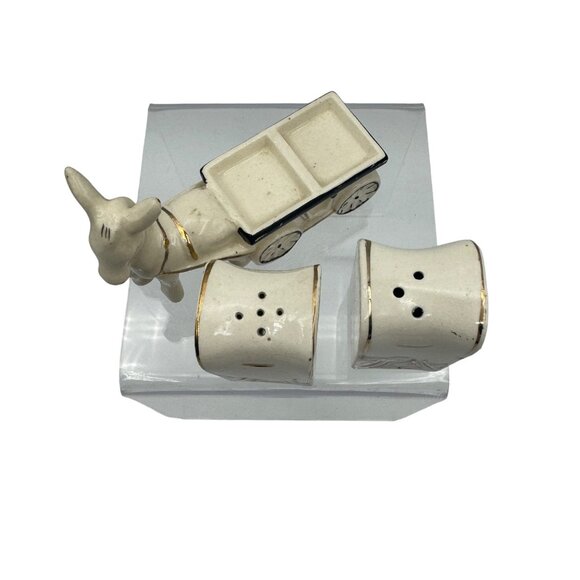 Vintage Ceramic Donkey Cart Salt & Pepper Shakers With Gold Accents - Picture 5 of 8